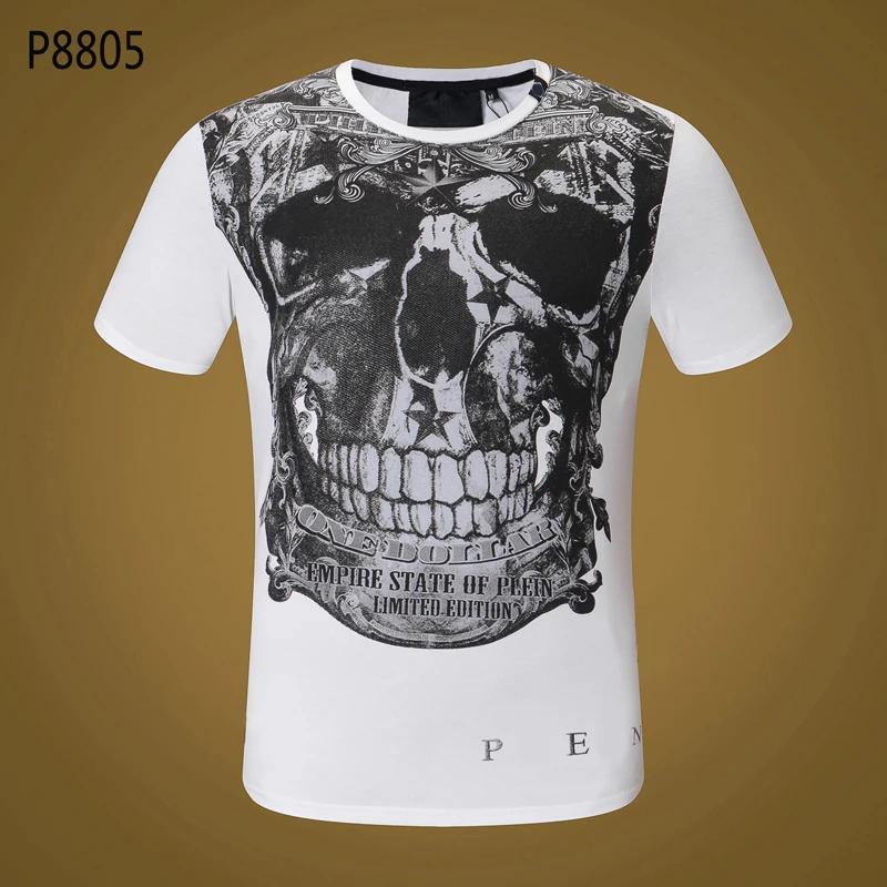 Футболка мужская летняя футболка Plein с черепом в стиле панк-рок одежда Готическая 3d печать футболка крутая хип хоп мужская одежда уличная