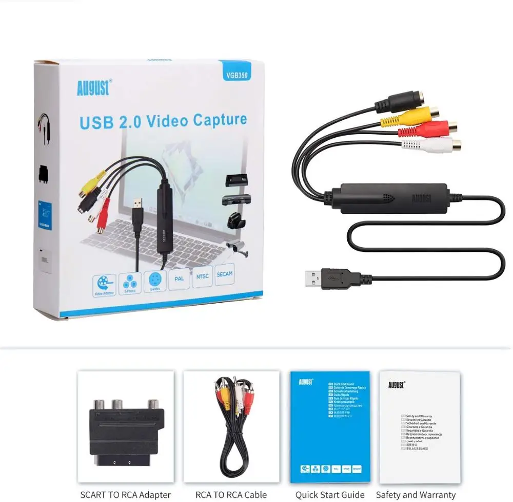 Agosto Vgb350 Usb Placa de Captura de Vídeo Vcr para Dvd Conversor Vhs Casa Vídeos para pc Áudio Gravador para Windows - Image 3