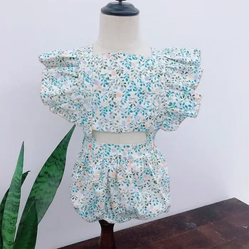 

Ins Baby Kids Cute Infant Fly Sleeve Holiday Rompers Blue Color Long Sleeve Summer Baby Clothes