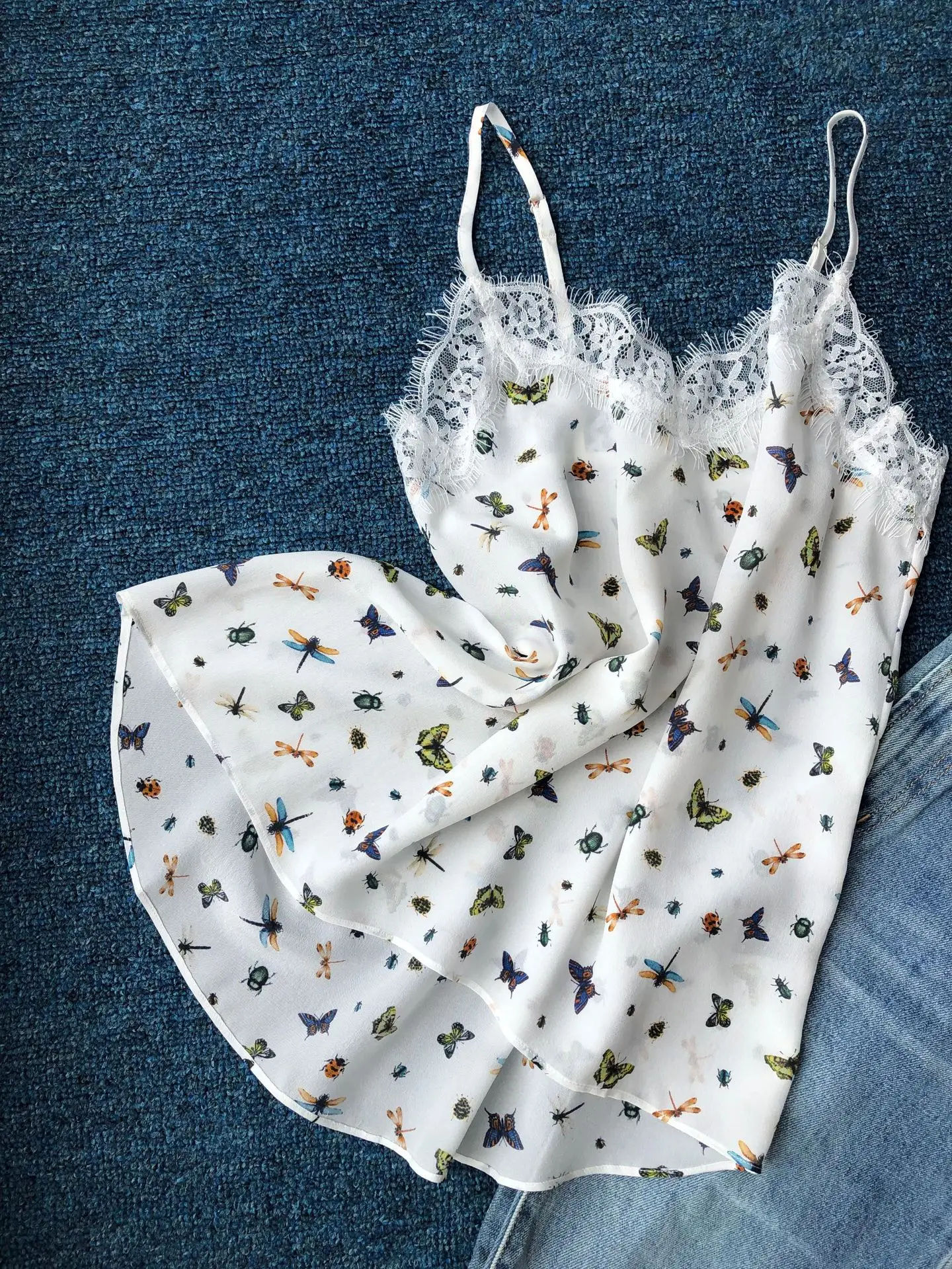 Women Tops Butterfly dragonfly Insect Print Pure Silk Vest