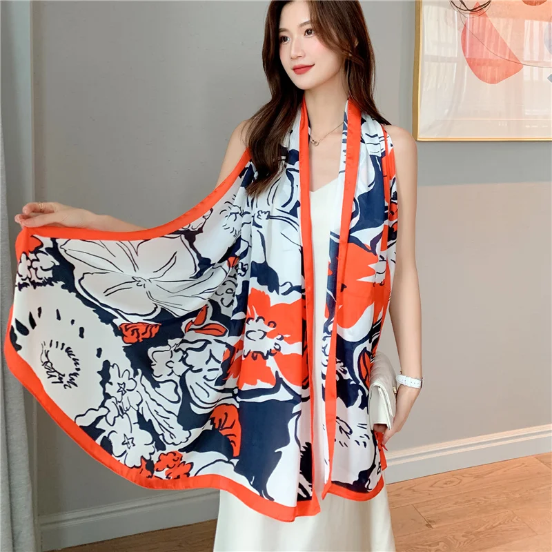 Women's silk scarf 2021x90cm Muslim printed shawl headscarf handkerchief handbag accessories flower Pashmina new series |