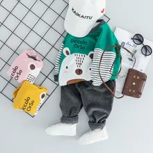 Комплект осенней одежды для детей, комплекты одежды для маленьких мальчиков и девочек, футболка с рисунком для малышей, штаны, комплект из 2 предметов, Детский Повседневный костюм