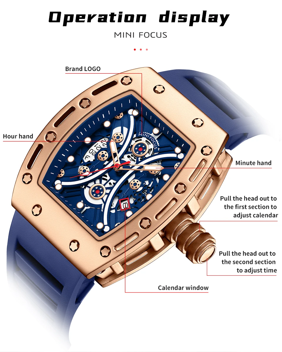 MINI FOCUS Top Brand Luxury Mens Watches Sport Hollow Quartz Watch Men Fashion Silicone Creative Waterproof Wrist Watch Dropship