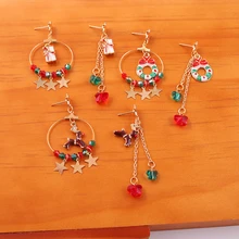

Christmas Style pompom earrings New Beautiful earrings Christmas long asymmetric earrings Christmas creative fashion earrings