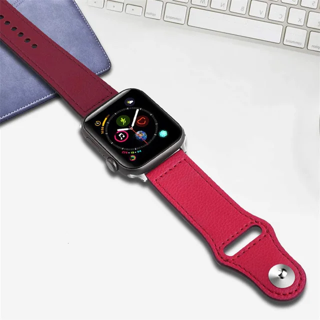 S red-purple Кожаный ремешок для apple watch 5 4 ремешок 44 мм 40 мм iwatch ремешок 42 мм correa apple watch 38 мм pulseira браслет ремень ремешок для часов 4 3 - Цвет ремешка: S red-purple