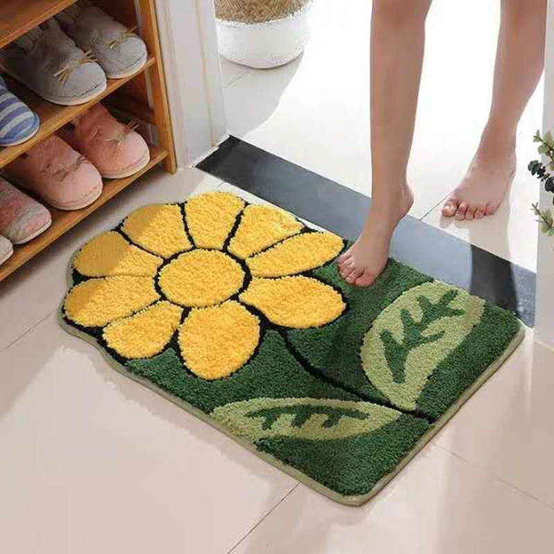 Daisy Bathroom Mat Nordic Fluffy Carpet Area Rug Bath Room Floor Floral