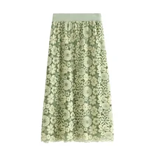 Высокая Талия вязаный Для женщин Осень Длинная юбка мода из кружев «кроше» с Для женщин осенняя одежда с цветочным узором и юбка, чистый цвет, Faldas, Jupe Saia