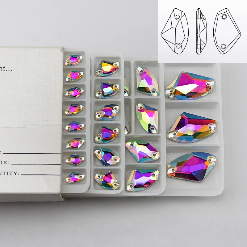 Sewing Stones Ax Shape Crystal Rhinestone Flatback Galactic Sew-on Stone 5*10 9*14 12*19 16*27 Wedding Dress
