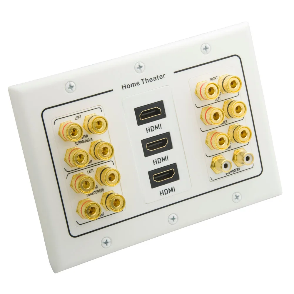 DMTMB 3 Gang Decorative Style 7.2 Speaker Wall Plate With Additional 3 Ports HDMI