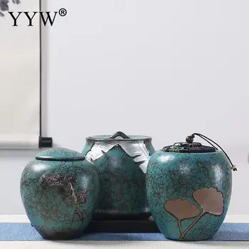 

Ceramic Jar Tea Caddies Tight Seal Storage Tea Box Organizer Tea Caddy Container Green Craft Drum-Shaped Cans For Kitchen