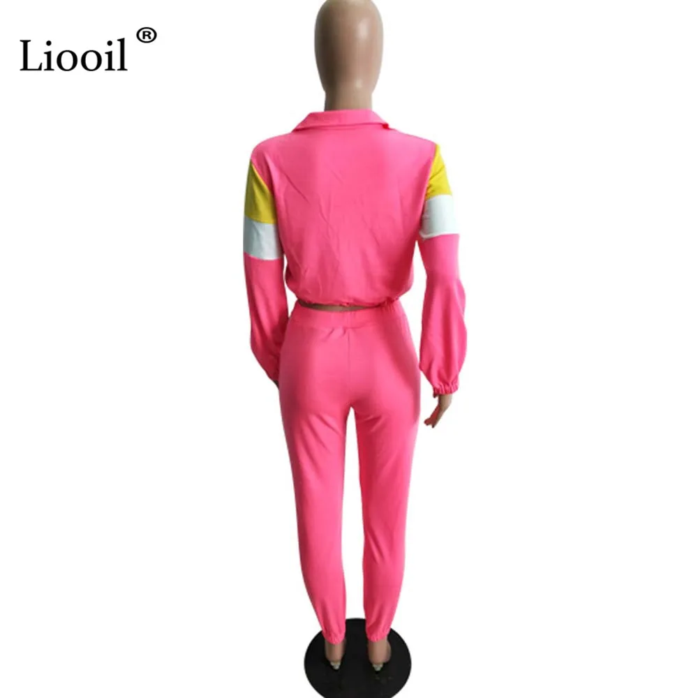 Liooil комплект из двух предметов с цветными блоками, топ и длинные штаны,, модная новая сексуальная летняя Клубная одежда, спортивные костюмы