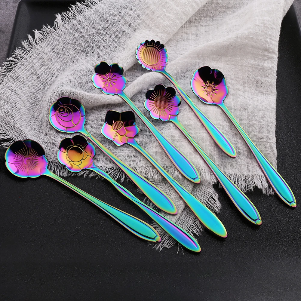 Набор ложки с цветами чайная ложка из нержавеющей стали красочная кофейная для