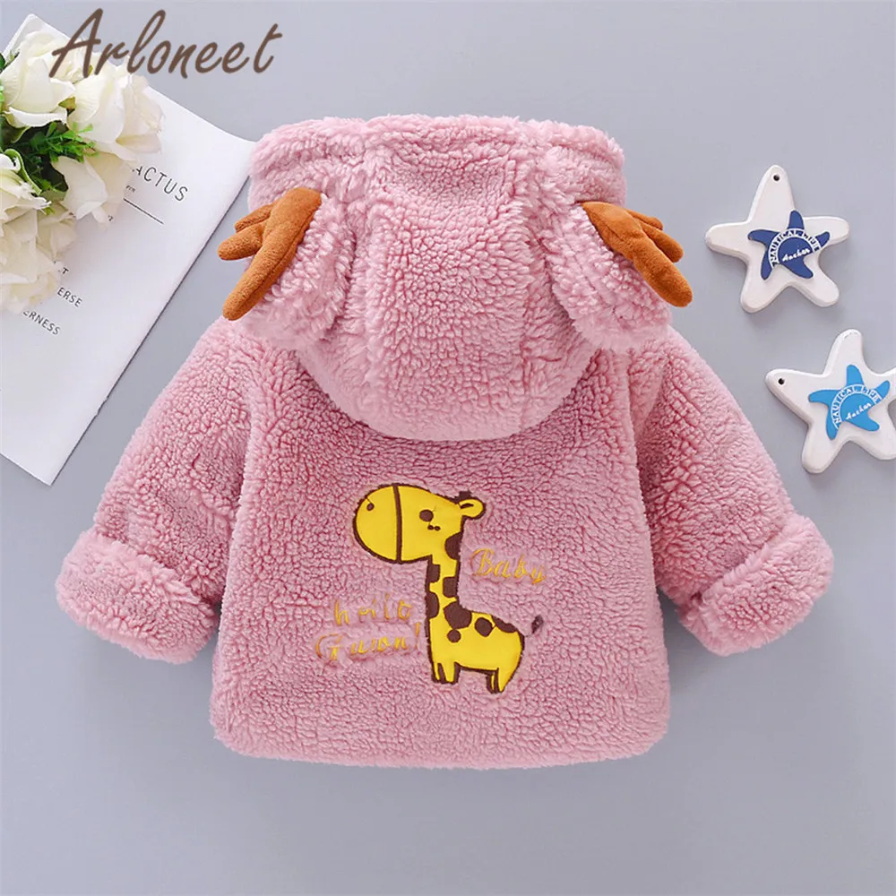 ARLONEET/пальто с героями мультфильмов; теплое зимнее плотное пальто для маленьких девочек; Верхняя одежда на молнии с капюшоном и ушками лося; хлопковая куртка; пальто для малышей; Верхняя одежда для мальчиков