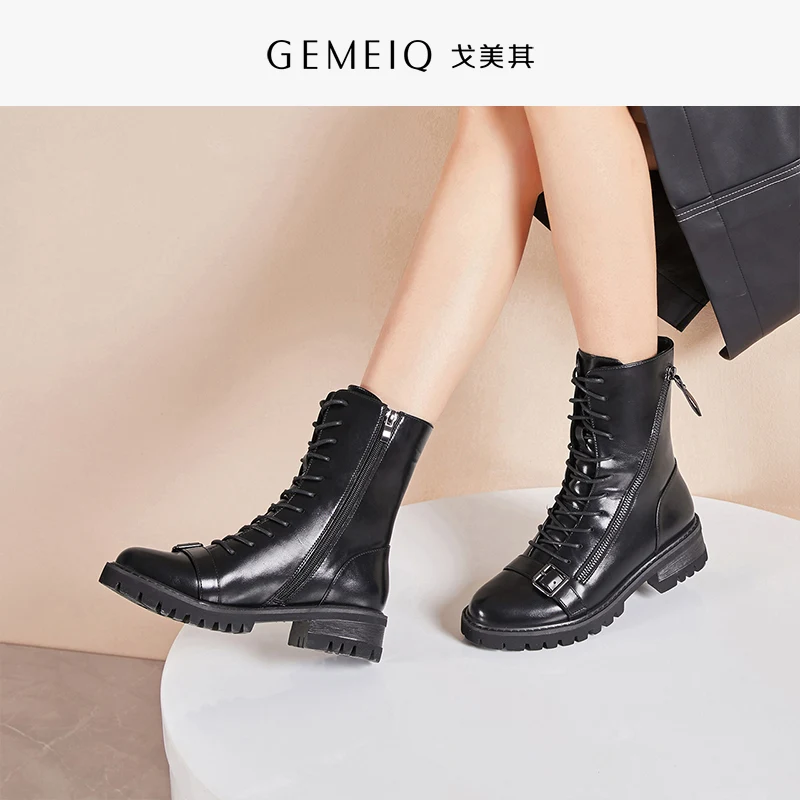 GEMEIQ/женские ботинки новые теплые зимние ботинки martin на высоком каблуке модная женская обувь черного цвета на толстом каблуке