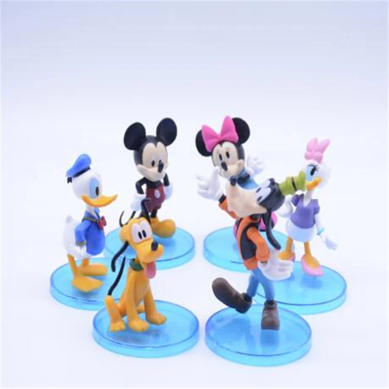 6pcs Mickey Mouse Minnie Donald Duck Toy Dolls Birthday Party Cake Decoration Disney Cartoon Figures Cake Topper Baking Supplies