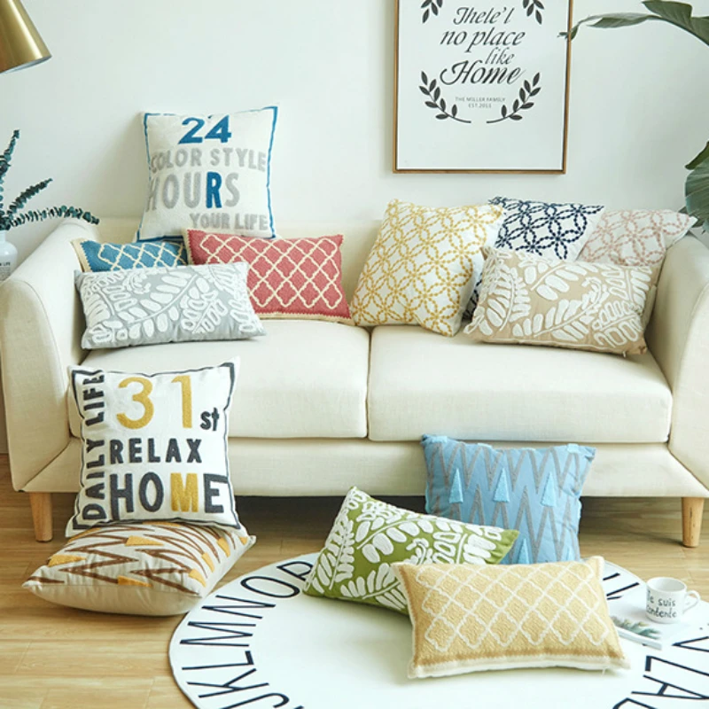 

Nordic Embroidery Pillow Cover 100% Cotton Customize Throw Cushion Cover Art Living Room Sofa Soft Decor Lumbar Pillowcase