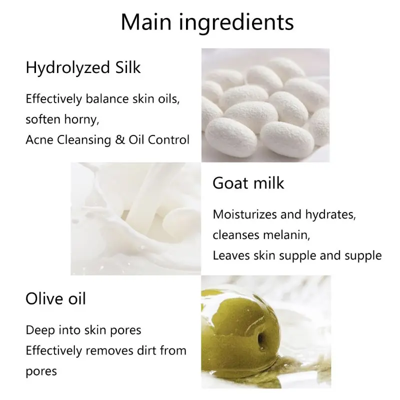

100g Silk Protein Handmade Soap Anti-Acne Whitening Oil-Control Facial Cleansing