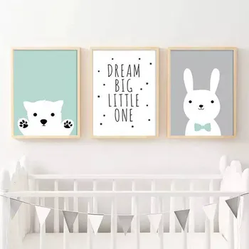 

Modern Cartoon Style Animals Lovely Bear And Rabbit Canvas Painting Posters And Prints Wall Pictures For Living Room Decoration