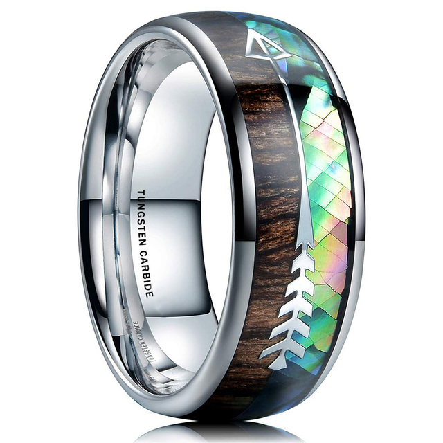 Fashion 8mm Silver Color Stainless Steel Ring For Men Women Meteorite Inlaid Arrow Engagement Ring Men Wedding Band Jewelry