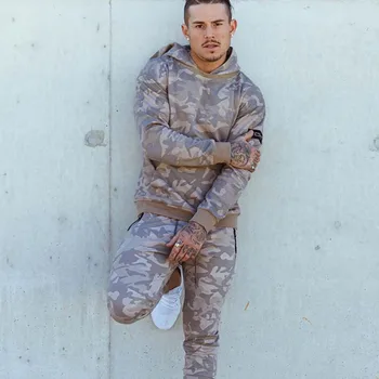 

2019 New Mens Camouflage Suits Autumn Male Long Sleeve Hoodies+Long Pants Fashion Casual joggers fitness Sportswear Cotton Suit
