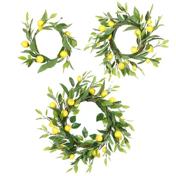 

NEW Simulation Green Lemon Wreath Artificial Plastic Leaves Wreath Garland For Door Wall Window Party Wedding Decoration