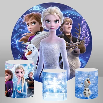 

Circle Round Backdrop Princess Anna Elsa Background for Photo Studio Custom Girl Birthday Party Cake Table Banner Photocall