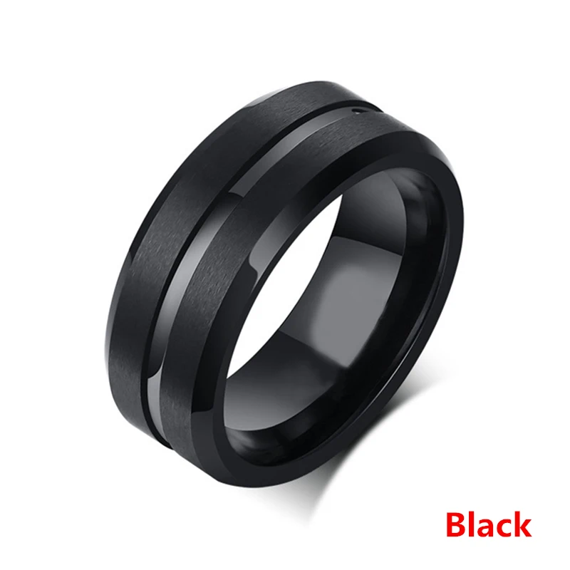 8MM Men's Stainless Steel Rings Blue Red Colorful Groove Beveled Edge Wedding Engagement Ring Men's Anniversary Jewelry wedding rings finger rings jewelry rings ring jewelry