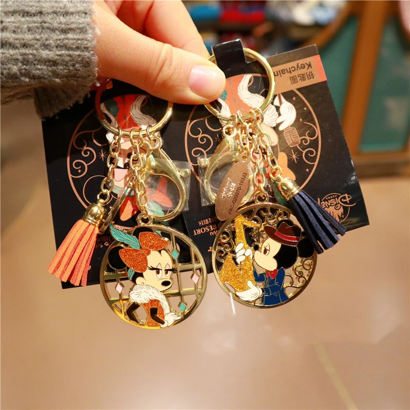 Disney Genuine Mickey Minnie Mouse Cute Metal Keychain Cartoon Car