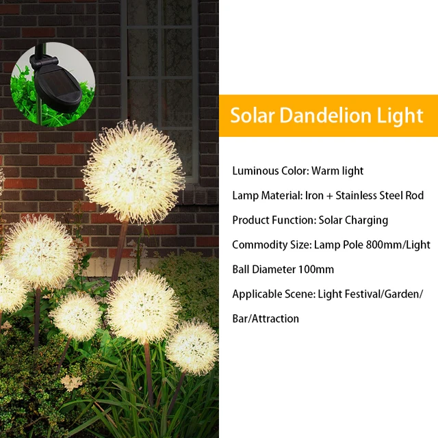 Lumină solară LED pentru exterior, păpădie, lumini de grădină, decorare cu șir, lampă pentru curte, IP65, impermeabilă, lampă solară Fairy, lampă de grădină_voghion.com