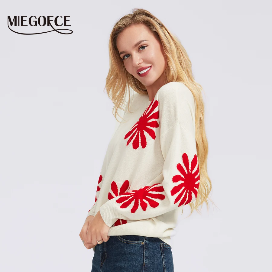 MIEGOFCE sweater hollow out dimensionless sweater O-neck pullover solid color loose Regular sleeve autumn knitted female