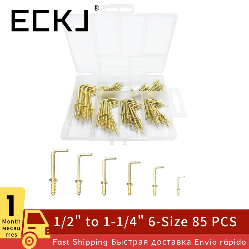 ECKJ 85 개/대 직각 나사 후크 캐비닛 스퀘어 벤드 후크 나사 나선형 행거 L 모양 셀프 태핑 후크 키트 1/2 3/4 5/8