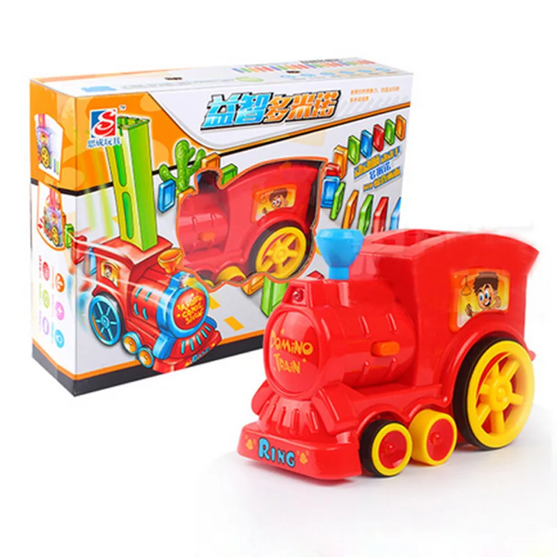 

Hot Selling Automatic Licensing Domino Train Transparent Domino Electric Small Train Building Blocks Toy
