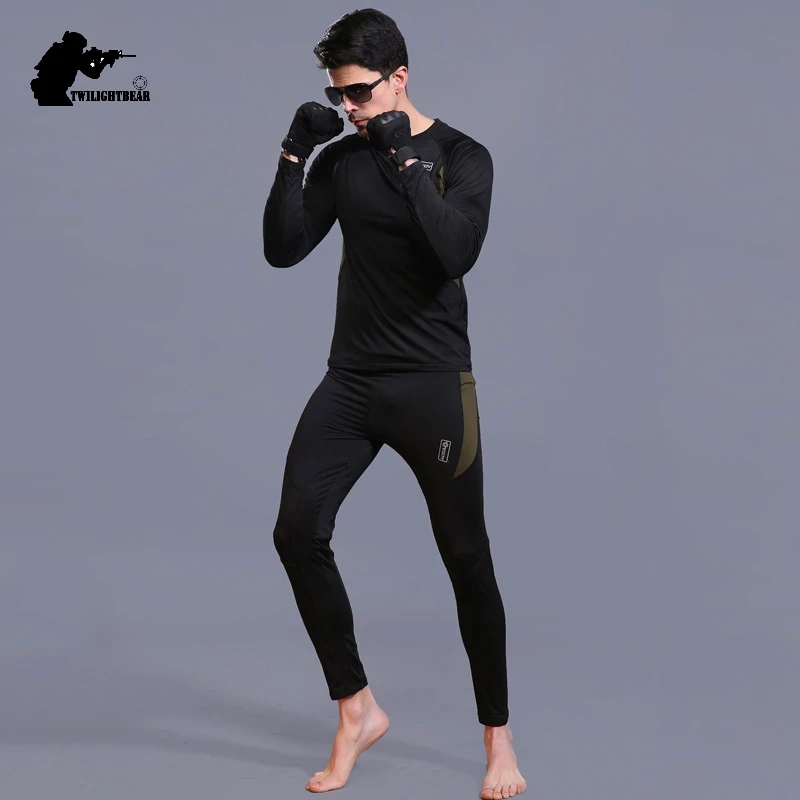 Billig Winter Herren Thermische Unterwäsche Anzug Fleece Warme Atmungsaktive Sport Unterwäsche Anzüge Männer Armee Hohe Elastische Schnell Trocknend Set AF152