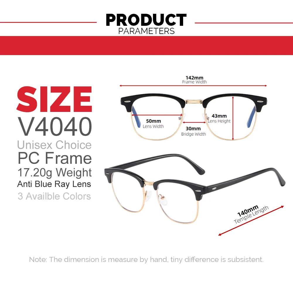 VIVIBEE Classic Semi Rimless Anti Blue Light Blocking Glasses Men Square Ray Filter Eyeglasses Frames Computer Women Goggles