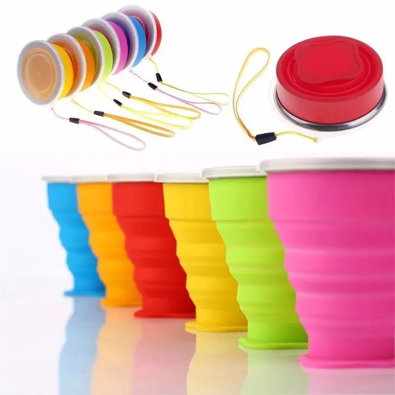 Portable Silicone collapsible Folding Cup 240ml drinking cup with cover outdoor Travel |