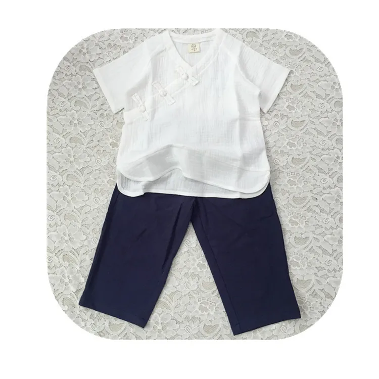Новая Стильная хлопковая льняная рубашка в японском стиле на весну и лето для детей 18 лет рубашка с короткими рукавами китайский костюм в стиле ретро с лягушкой