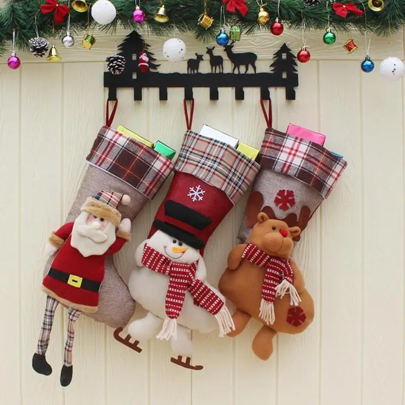 

3pcs Christmas Stockings Hanging Christmas Tree Decoration Santa Claus Candy Socks New Year Candy Bag Gifts Socks Xmas Ornament