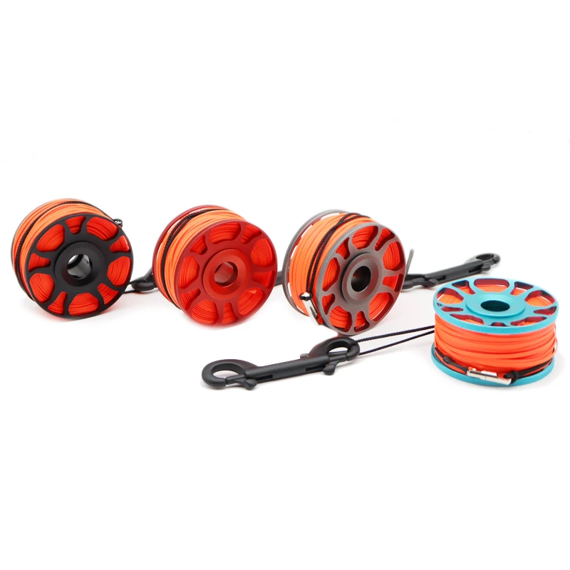 DIVER Scuba Diving Aluminium Finger Spool Reel 30M Line with Stainless Steel Snap Bolt Clip White orange red fluorescent yellow 2