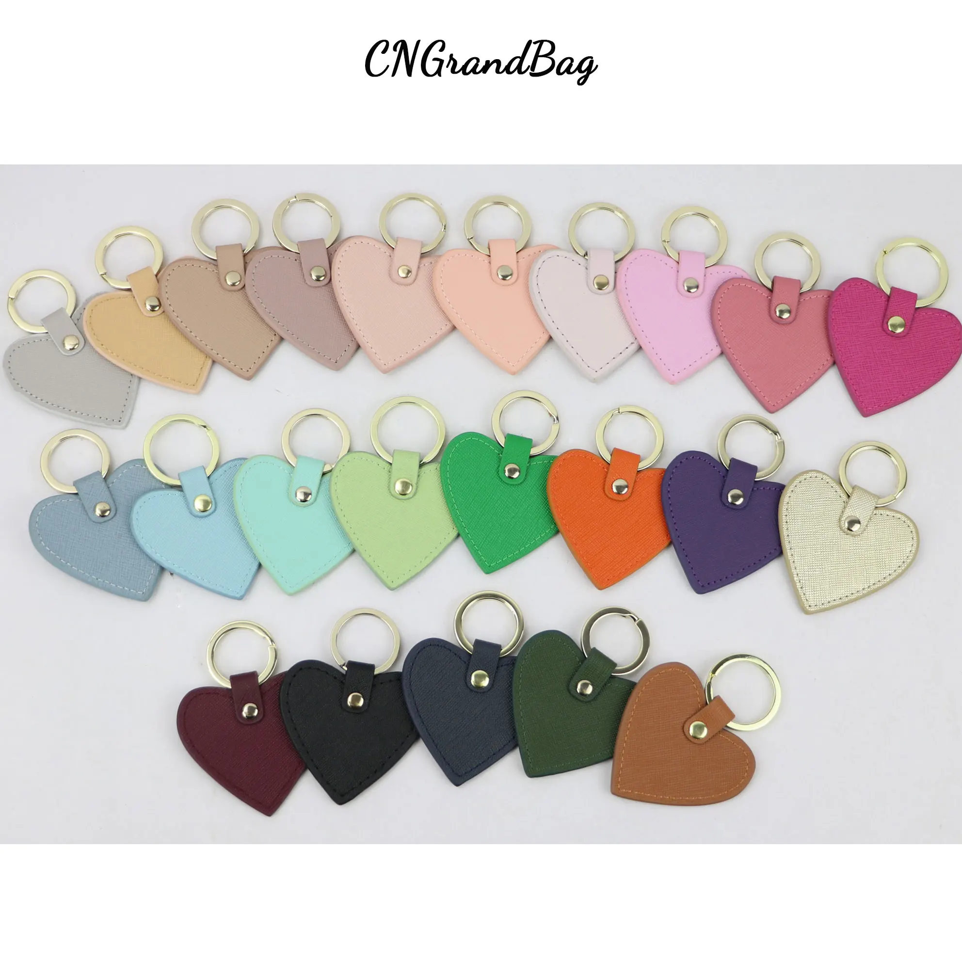 Genuine Saffiano Leather Heart Shape Keychain Key Holder for Women