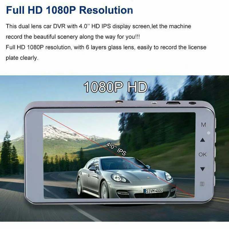 1080P HD Автомобильная камера с двумя объективами видеорегистратор DVR 170 градусов