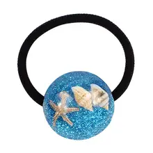 1 Uds. Resina redonda brillante estrella de mar Concha Scrunchies cuerda para el cabello accesorios para el cabello moda Linda banda elástica cuerda de goma para cabello(China)