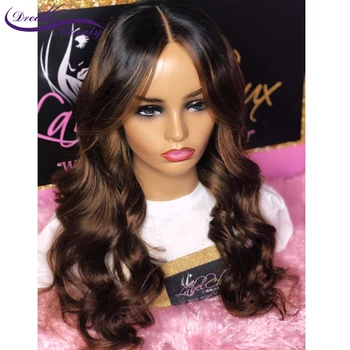 

Ombre Brazilian Remy Hair Lace Front Wig Wavy Ombre Brown Highlight Colored 180% Density Pre Plucked Lace Wigs Dream Beauty