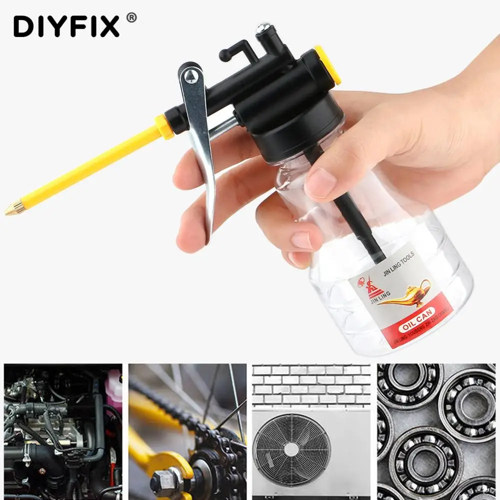 

DIYFIX 250ML Clear Oil Can Oiler Lubrication Oil Plastic Machine Pump High Pressure Transparent Oiler Grease Flex Gun