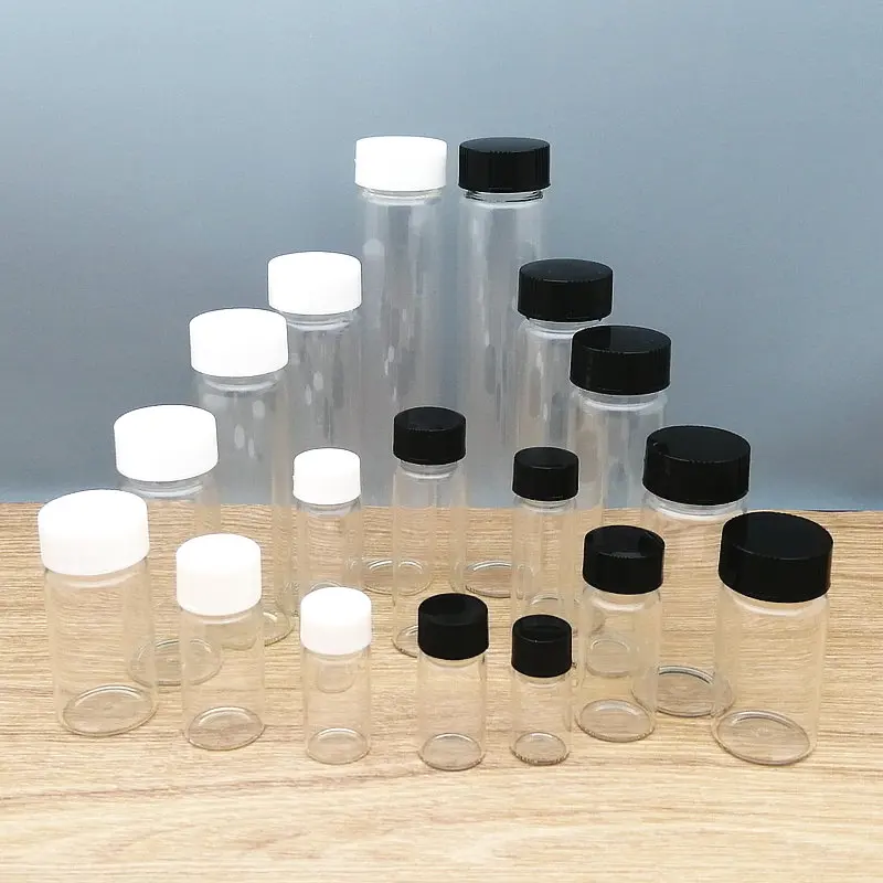 2ml to 60ml Clear Glass Sample Bottle,Reagent Vials with Screw  Plastic Cap and PE Pad,Lab Small Flask Used for Sorting