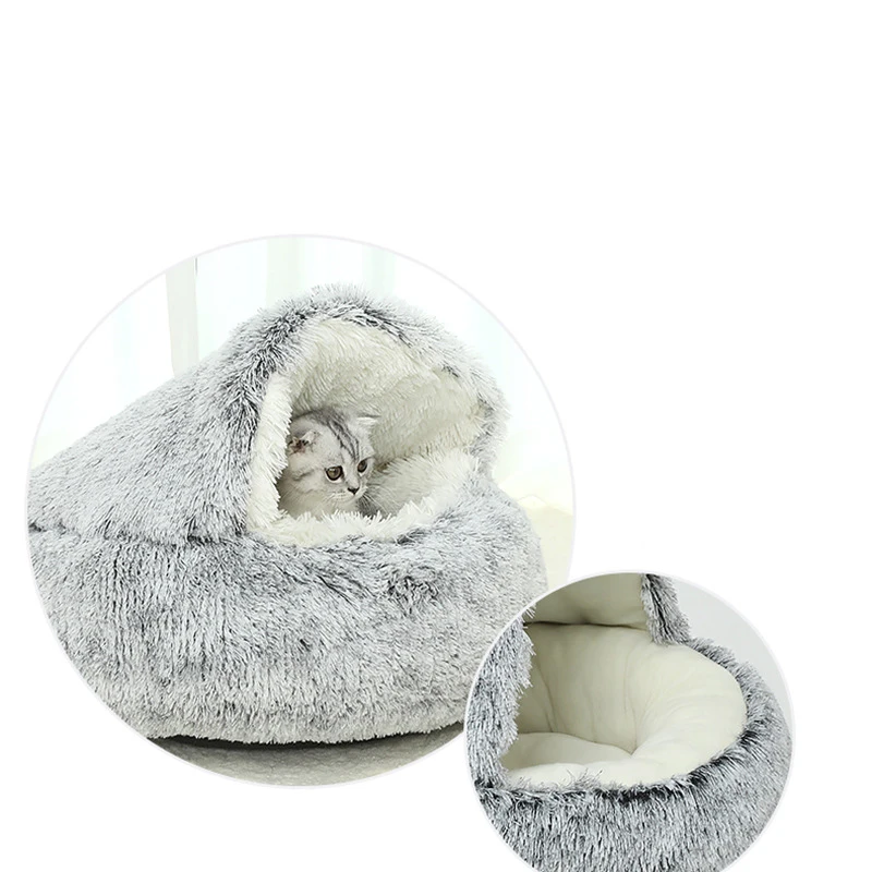 2 in 1 Plush Donut Cuddler Nest Warm Soft Calming Dog Cat Nest Puppy Bed with Cozy Sponge Non-Slip Bottom for pet Small cat Dogs 5