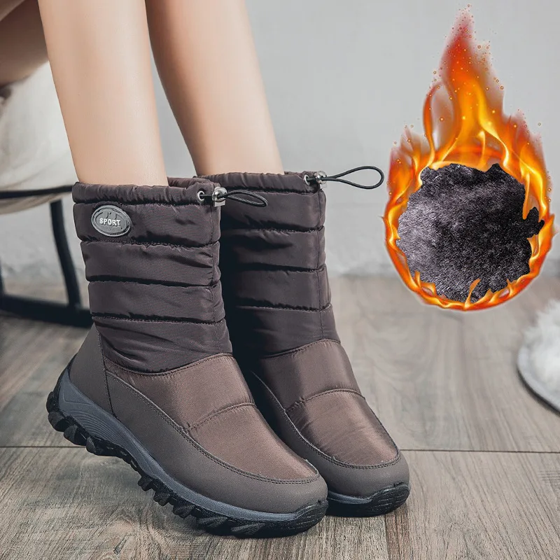 

Puimentiua Snow Boots Women Non-slip Female Winter Boots Fur Warm Ankle Boots For Women Down waterproof Booties Botas Mujer