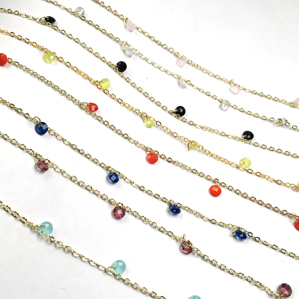 

1 Meter Handmade Crystal Copper Chain stone Section Beads Chains for Jewelry Making DIY Necklace Bracelet Anklet Accessories