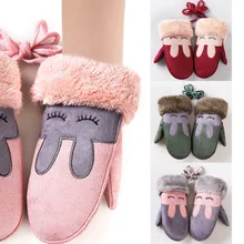 Модные зимние перчатки для мальчиков и девочек милый узор в виде кролика, милые детские варежки с отворотами для девочек и мальчиков, теплые перчатки с полными пальцами