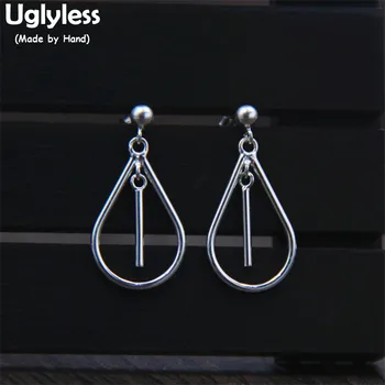 

Uglyless Real S 925 Sterling Silver Vintage Water Drop Dangle Earrings for Women Simple Fashion Strip Tassel Fine Jewelry Ethnic