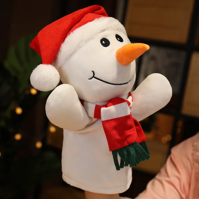 Kawaii Cartoon Plush Stuffed Toy Parent-child Interactive Game Santa Claus Elk Snowman Hand Puppet Soothing Doll Kids Xmas Gift 3
